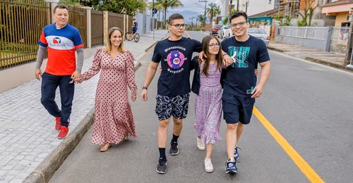 family walking outside