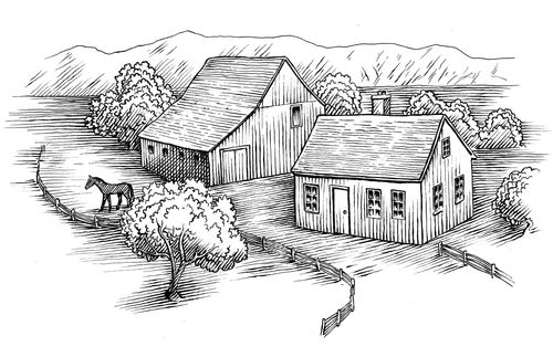 farm with a house and barn