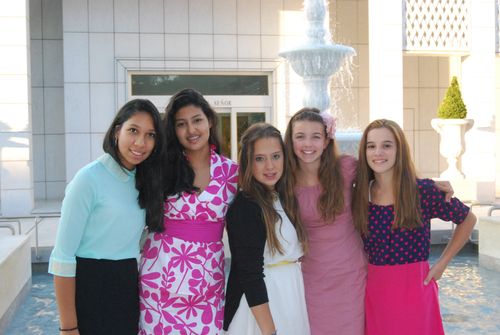 young women in front of Madrid Spain Temple