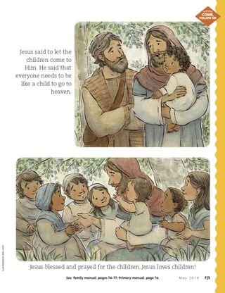 Jesus holding and talking with children