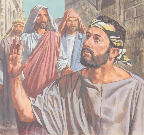 Yesus dan para pengikut mendekati lelaki yang buta