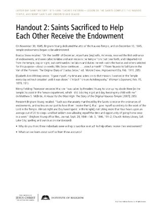 Handout 2: Saints Sacrifice to Help Each Other Receive the Endowment