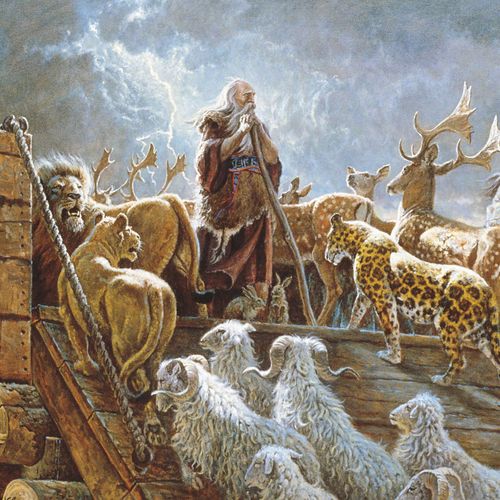 Noah on the ark with animals