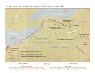 kart over området New York, Pennsylvania og Ohio i De forente stater, 1831