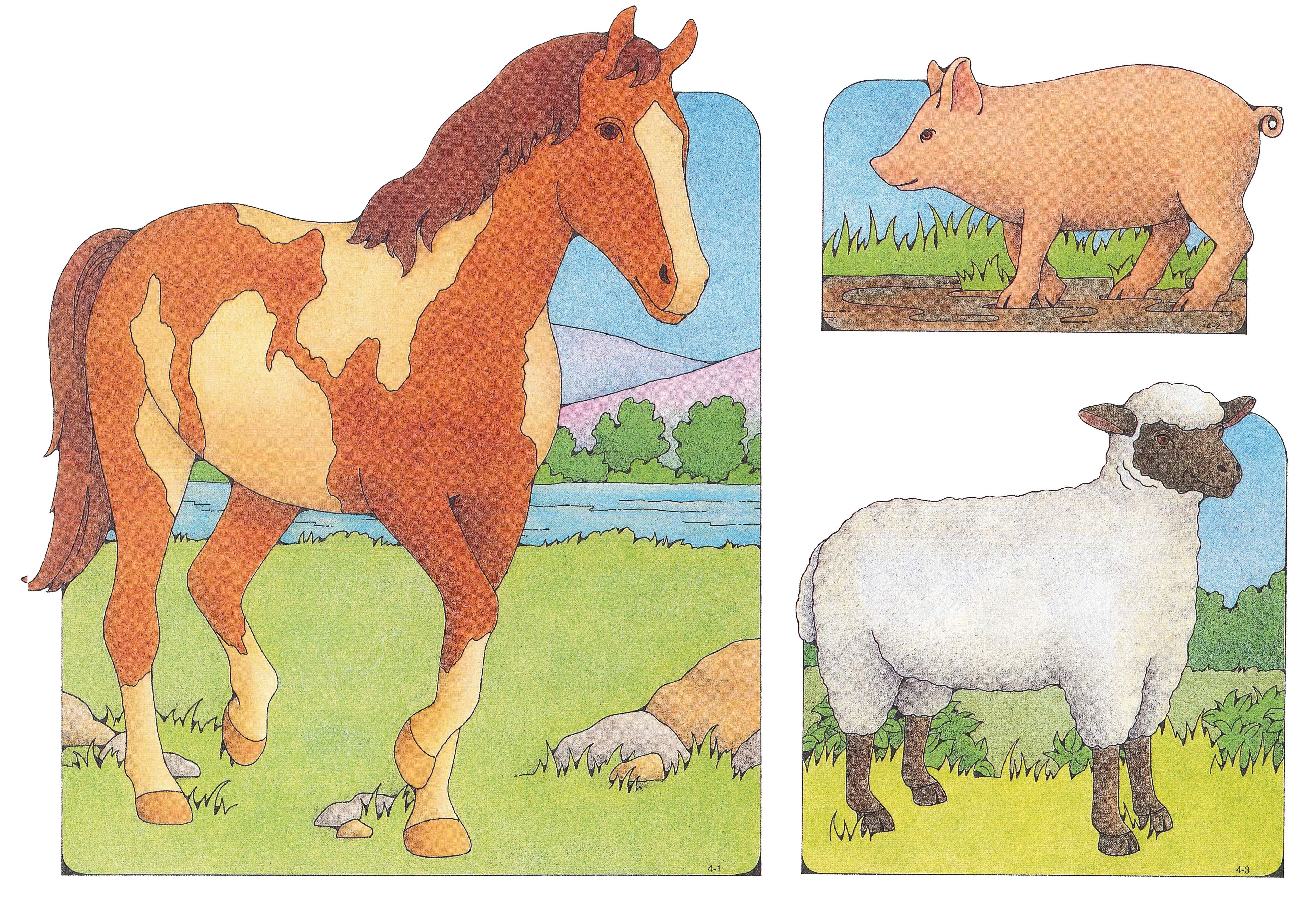 Primary Visual Aids: Cutouts 4-1, Horse; 4-2, Pig; 4-3, Sheep.