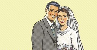 Illustration depicting a bride and groom.