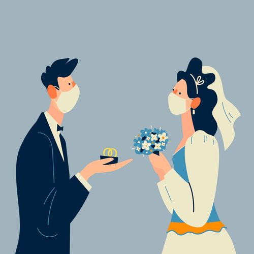 a masked couple getting married