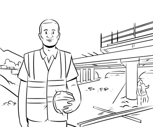 illustration of construction worker standing next to bridge