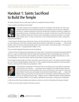 Handout 1: Saints Sacrifice to Build the Temple