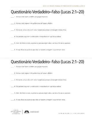 folheto, questionário verdadeiro-falso