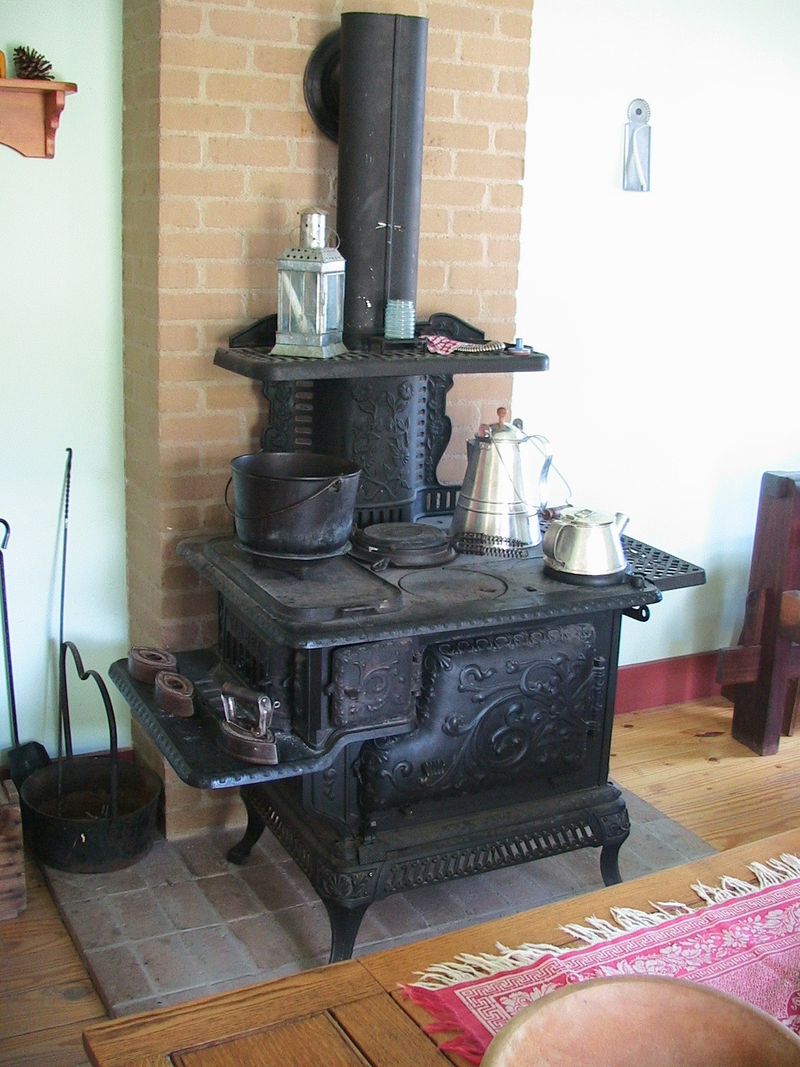An old-fashioned cast-iron stove in the home of Brigham Young.