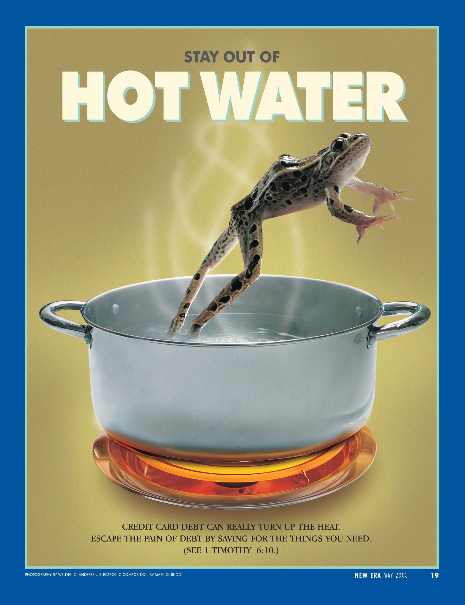 Stay out of Hot Water. Credit card debt can really turn up the heat. Escape the pain of debt by saving for the things you need. (See 1 Timothy 6:10.) May 2003 © undefined ipCode 1.