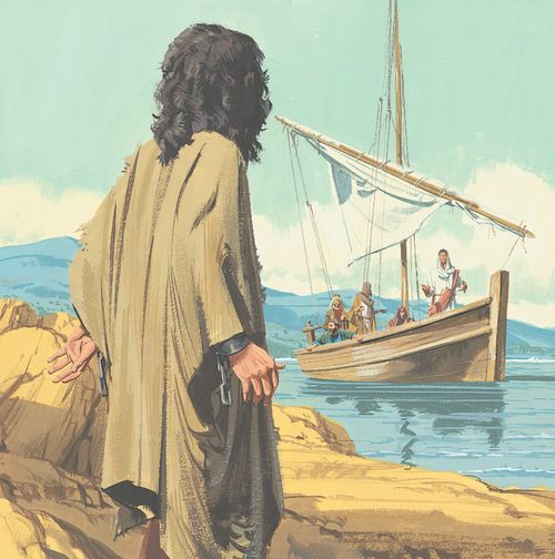 man watching Jesus sail away