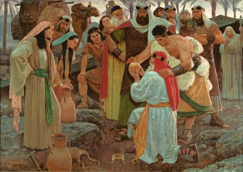 Lehi and family with the Liahona