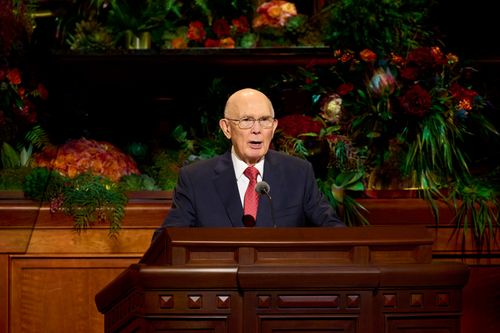 President Dallin H. Oaks speaks during the Saturday morning session of General Conference. October 2, 2021.