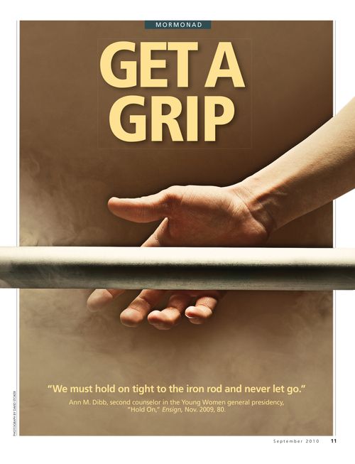 A conceptual photograph showing a hand reaching out to hold onto an iron rod, paired with the words “Get a Grip.”