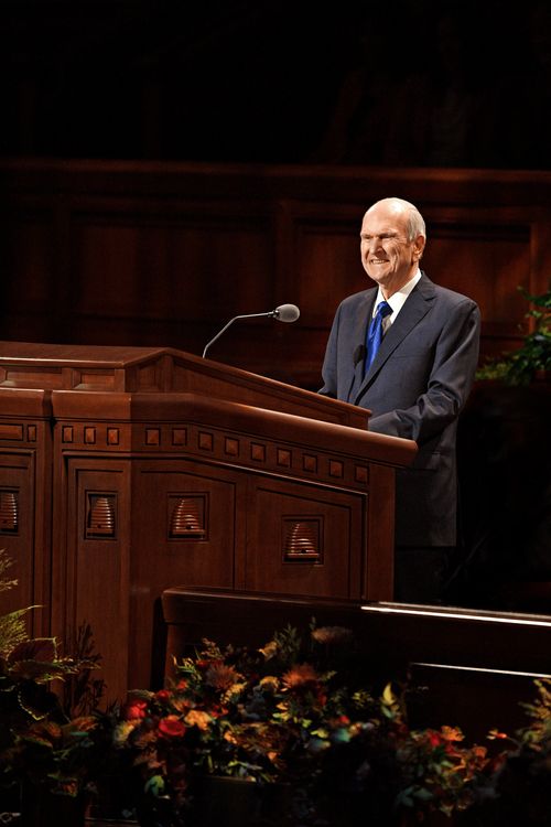 President Russell M. Nelson speaking at general conference