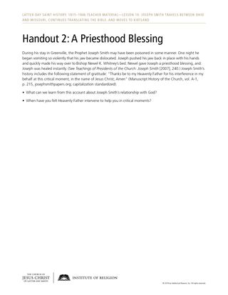 Handout 2: A Priesthood Blessing