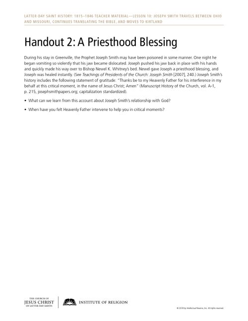 Handout 2: A Priesthood Blessing