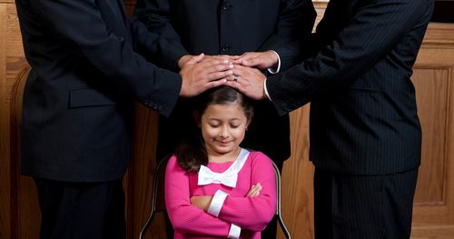 A girl being confirmed.
