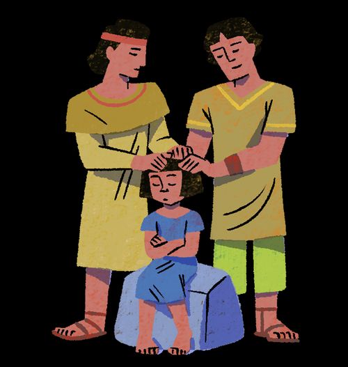 Men blessing a child