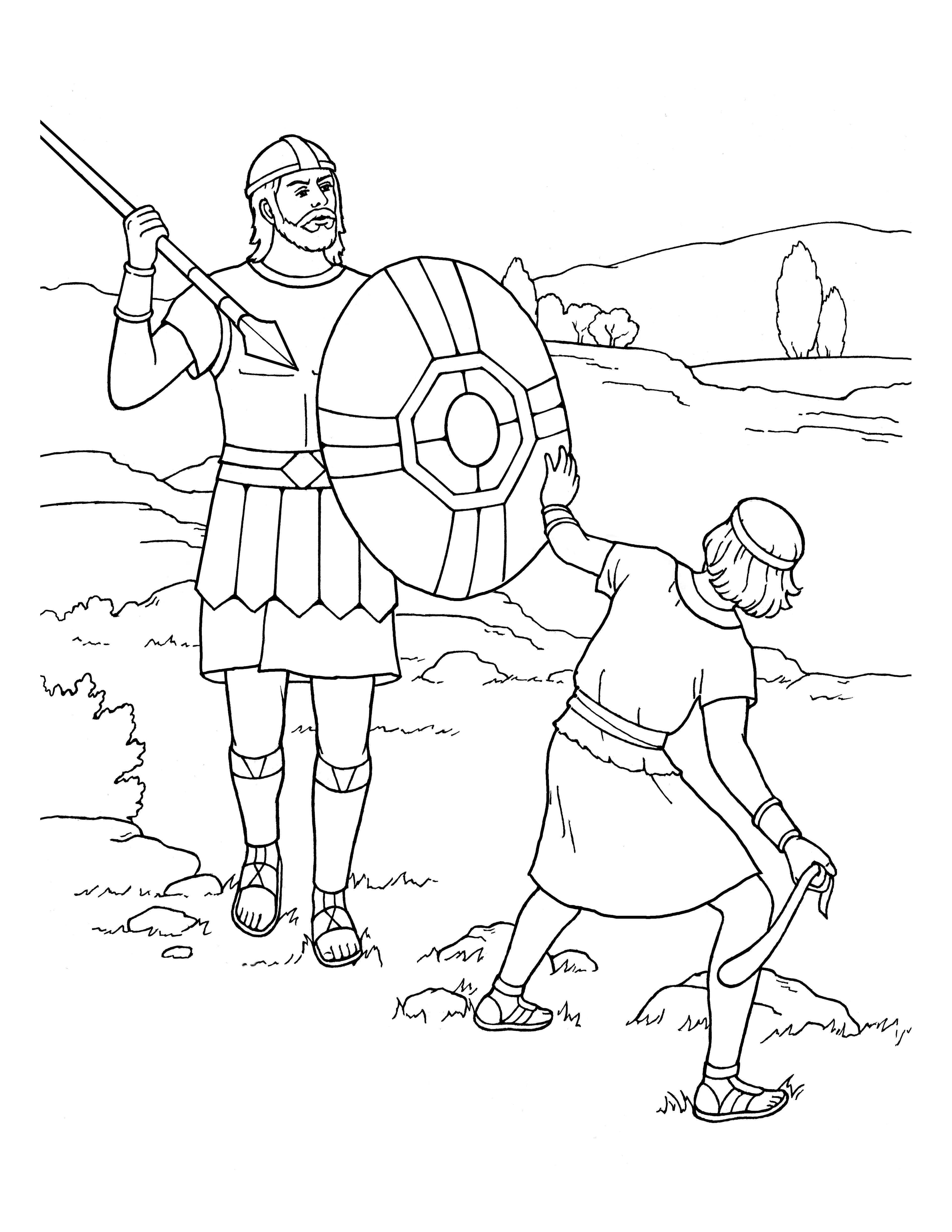 An illustration of David and Goliath.
