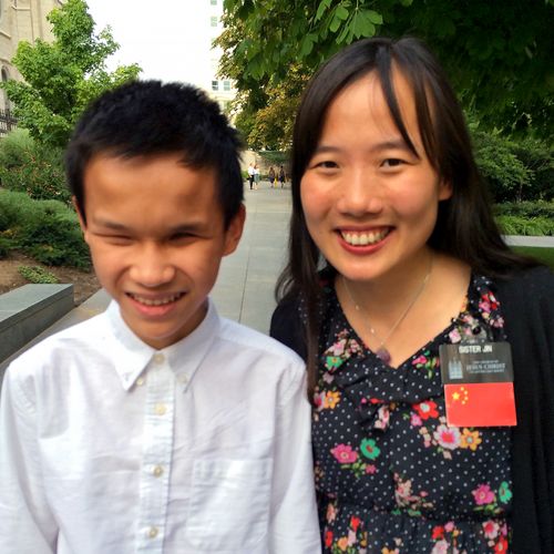 young man with sister missionary