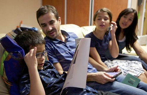 family having family home evening