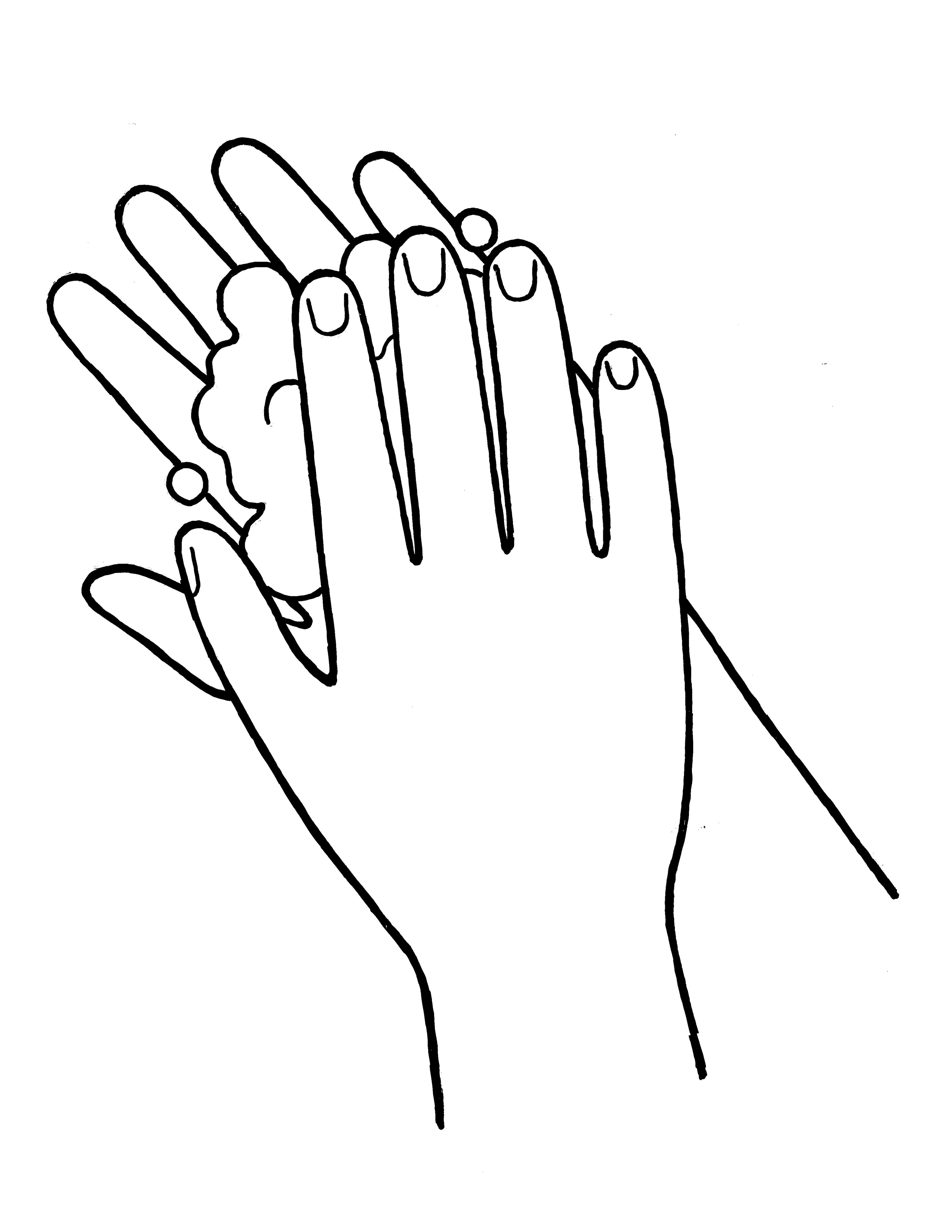 An illustration of hands lathering soap, from the nursery manual Behold Your Little Ones (2008), page 47.