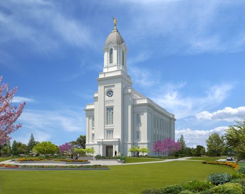 An artist’s rendering of the exterior of the Cedar City Utah Temple.