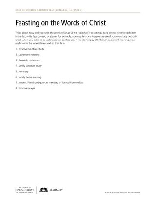 handout, feasting on the words of Christ