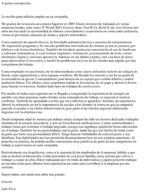 carta de presentación original