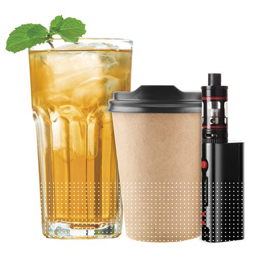 iced tea, coffee, e-cigarette device