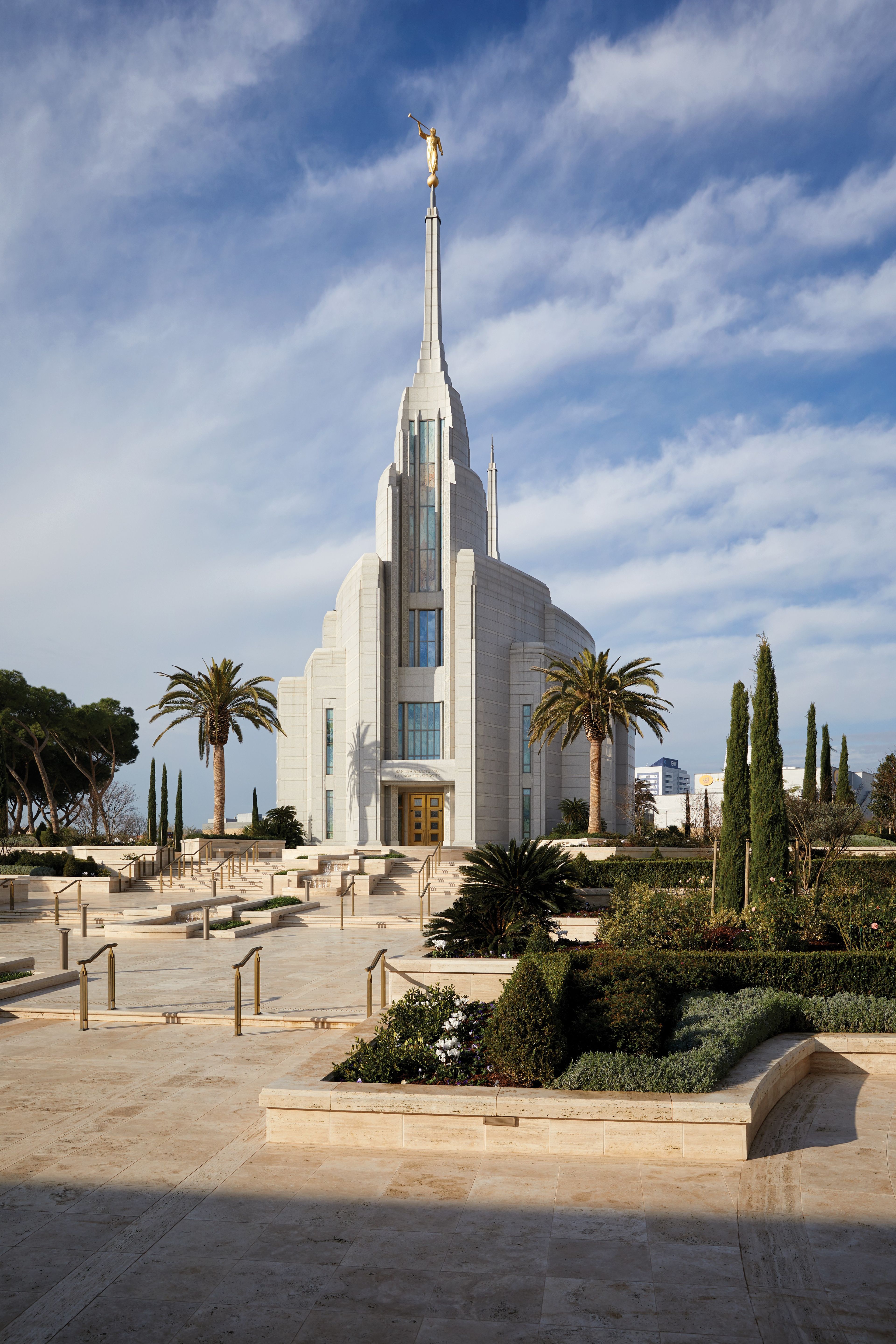 The Rome Italy Temple grounds during the day.