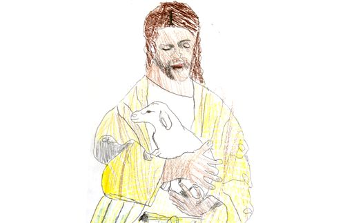 Jesus holding a lamb