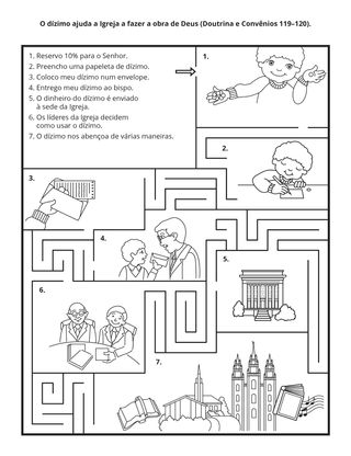 página de atividade: O dízimo ajuda a Igreja a realizar a obra de Deus