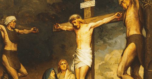 Jesus Christ and two thieves being crucified