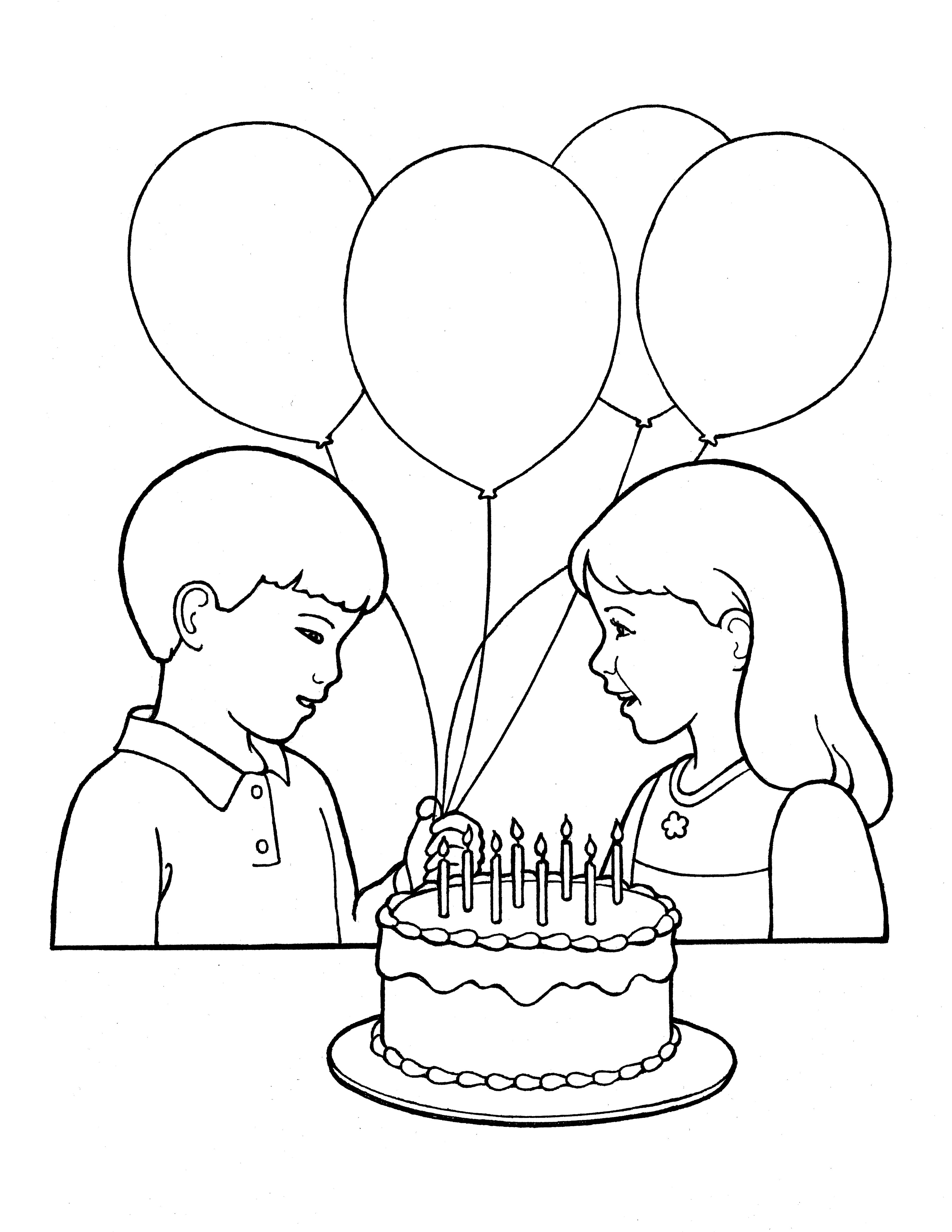 An illustration of a Primary girl and boy celebrating a birthday.