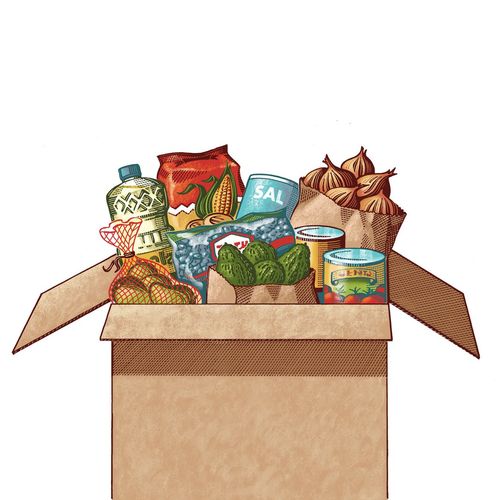 låda med matvaror
