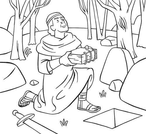 Coloring activity of Moroni burying the gold plates