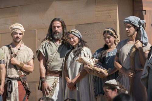 Nephi and his wife listening as Jacob teaches the Nephites.