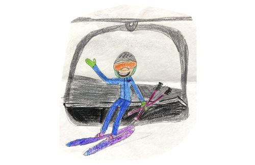 drawing of child riding ski lift