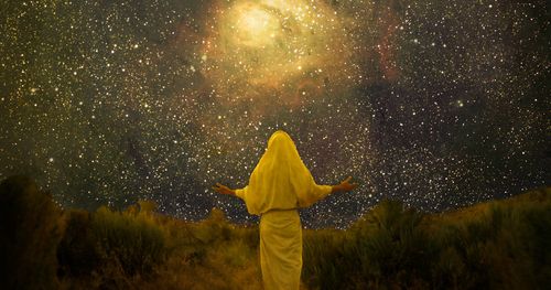 Jesus looking up at stars