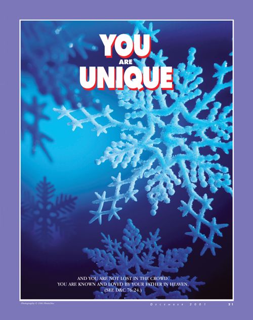 A poster of several snowflakes in detail, paired with the words “You Are Unique.”