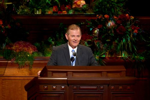 Elder Gary E. Stevenson speaks during the Saturday afternoon session of General Conference. October 2, 2021.