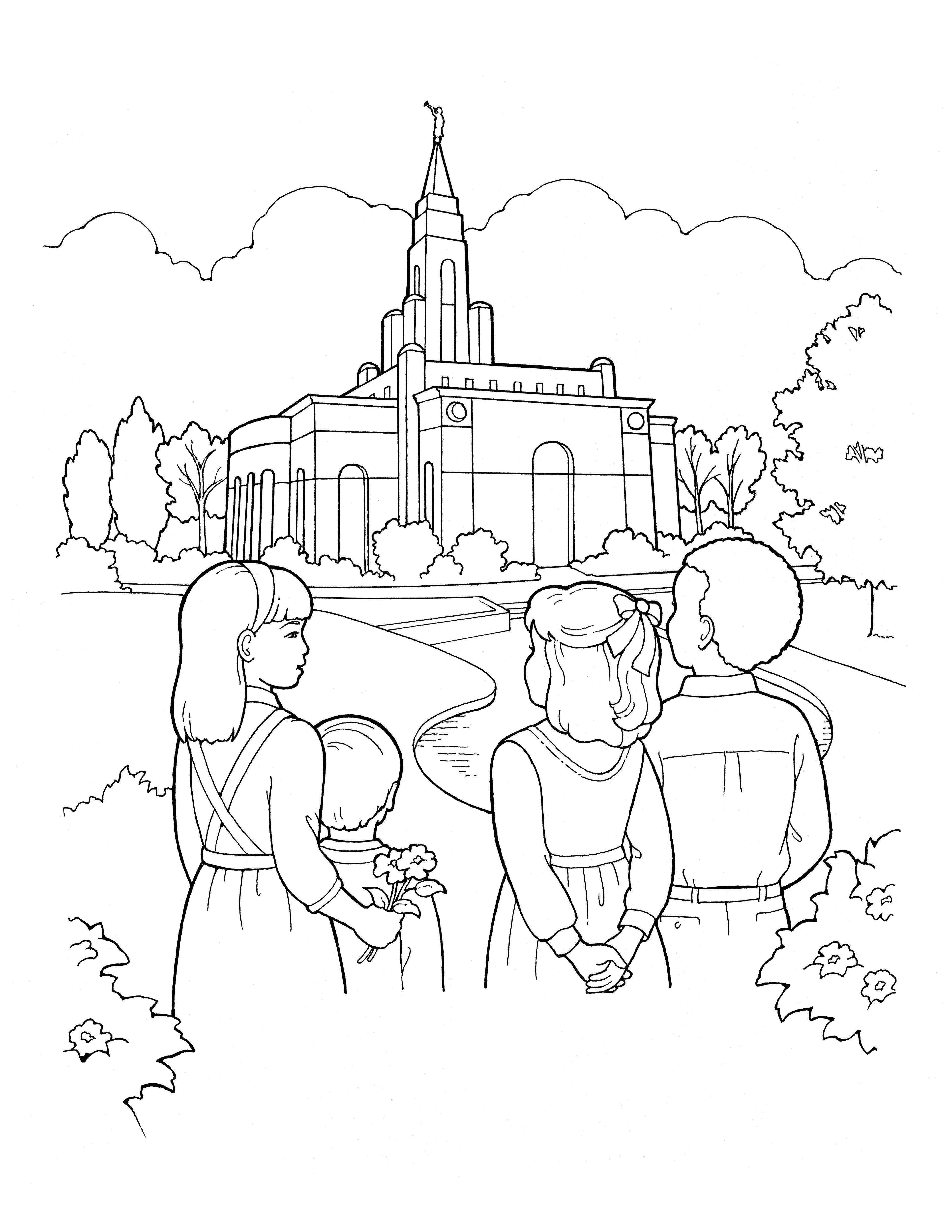 An image of children gazing at a beautiful LDS temple.