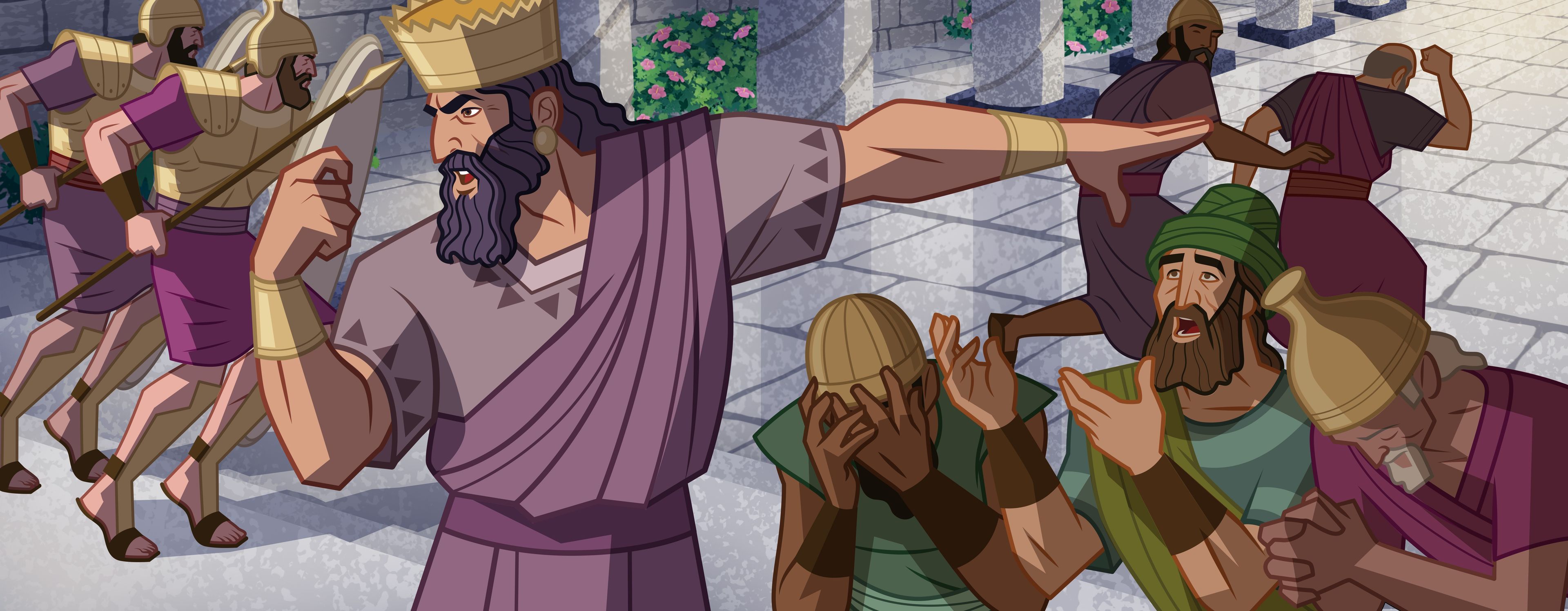 Illustration of king banishing wise men. Daniel 2:10–13