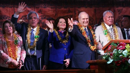 President Russell M. Nelson, Wendy Nelson, and Tuila‘epa Sa‘ilele Malielegaoi