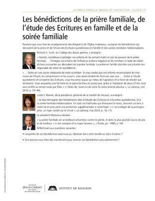 imprimé, Les bénédictions de la prière, de l’étude des Ecritures en famille et de la soirée familiale