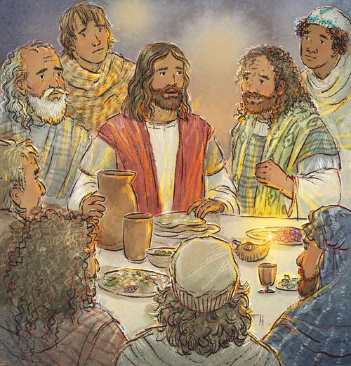 Հիսուսը նստած է սեղանի շուրջ՝ Իր Առաքյալների հետ